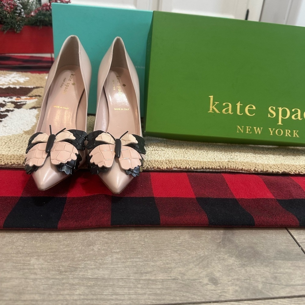New Kate Spade Laurie Heels Butterfly Women’s 6.5 w/ Box Pale Pink Nappa Leather - Picture 8 of 16